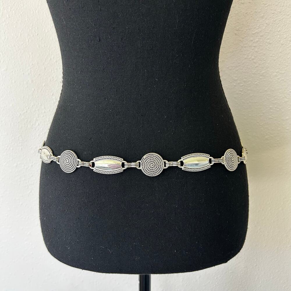 Vintage Silver Tone Concho Chain Belt Western Boho 90s Adjustable Belt 38 / 40 - Picture 7 of 11
